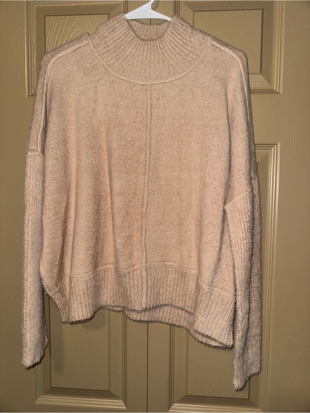NWT - Natural Life Wren Boxy Sweater Oatmeal Beige Fuzzy Mock Neck - Size Large
